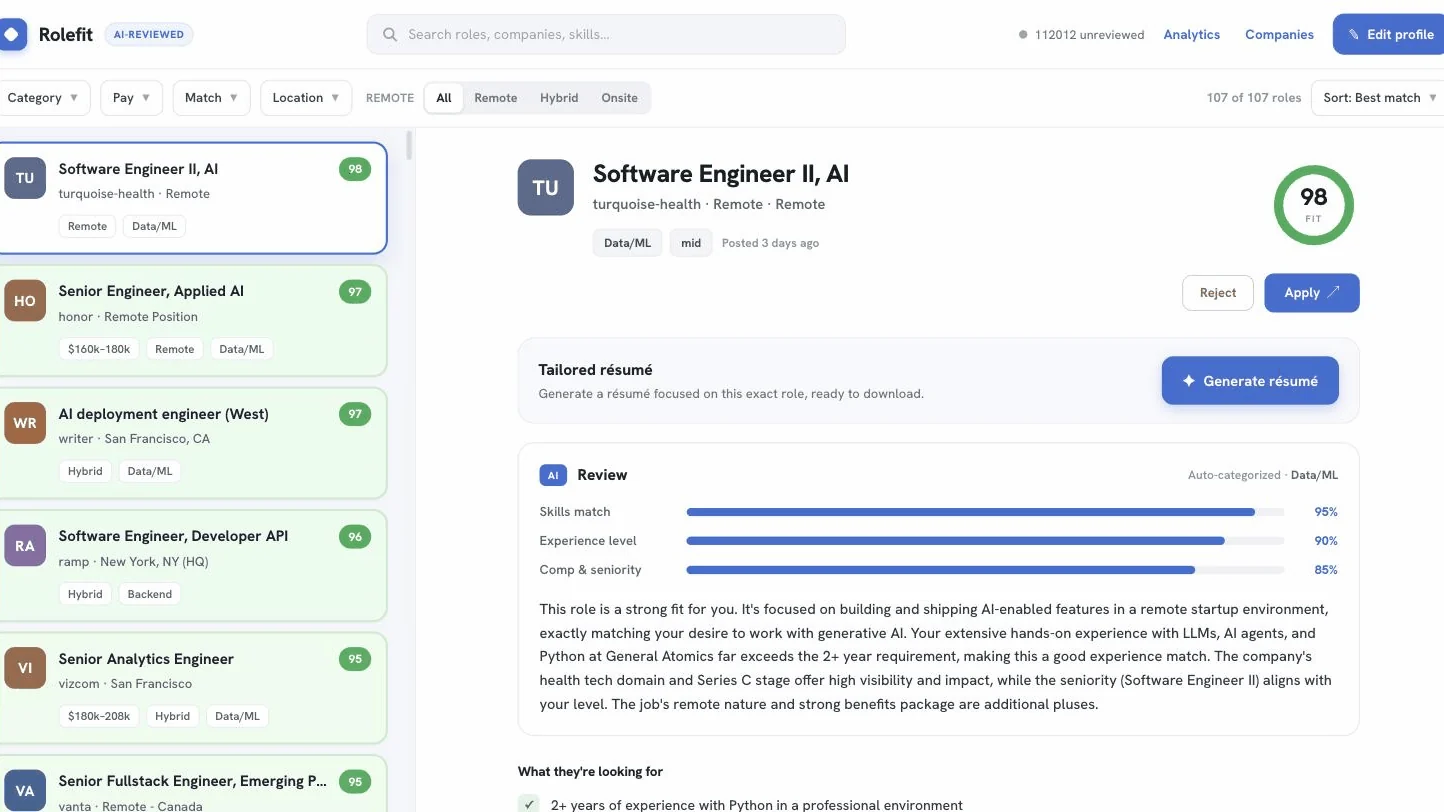 Personalized AI-driven job board preview